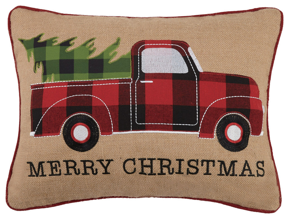 Tree On Truck Burlap Applique Pillow