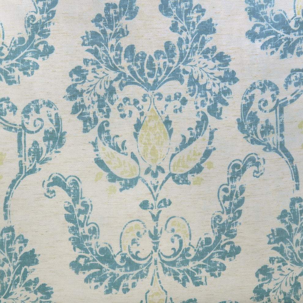 Terrace Teal Printed Faux Linen Sheer Fabric Sample, 4Wx4L