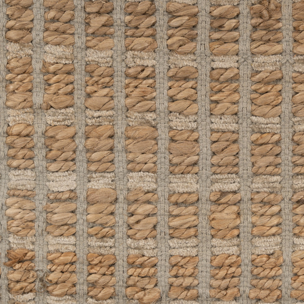Gray Modern Grid Organic Jute Area Rug, 9'x12'