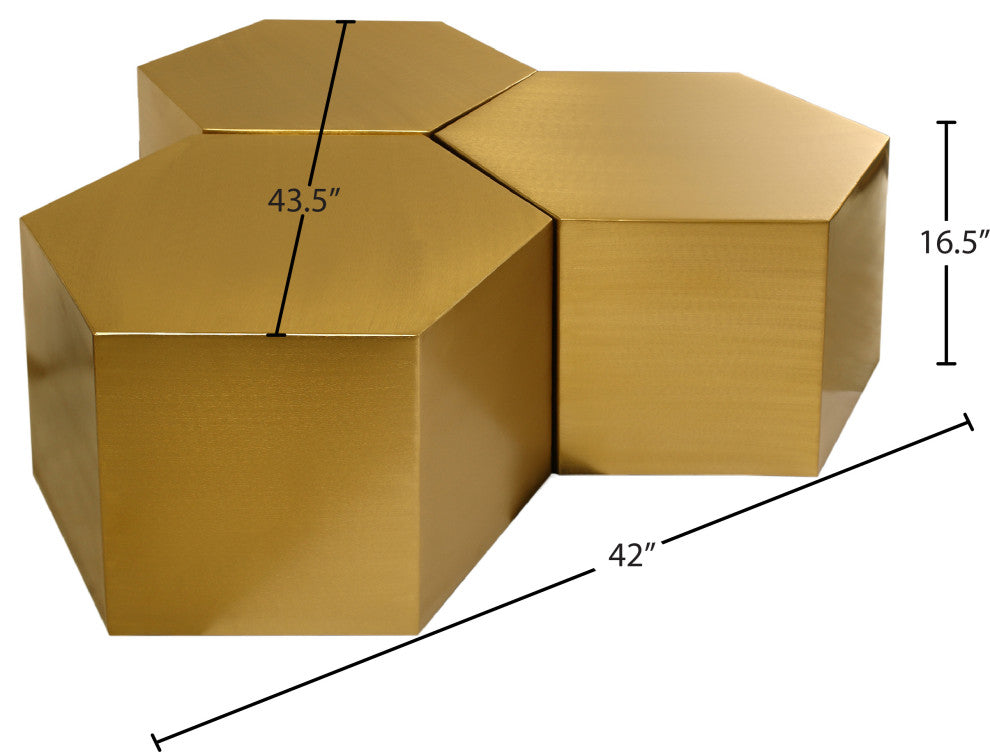Hexagon Coffee Table, Brushed Gold, 3 Piece