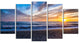 "Cloudy Sky With Bright Full Yellow Sun" Beach Wall Art, 5 Panels, 60"x32"