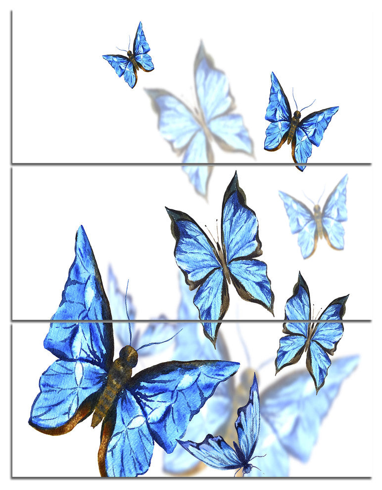 Watercolor Butterflies on White, Floral Triptych Canvas Print, 28x36, 3 Panels