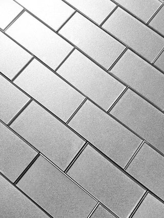 Forever 3"x6" Straight Edge Glass Subway Tile,Glossy Silver, Piece