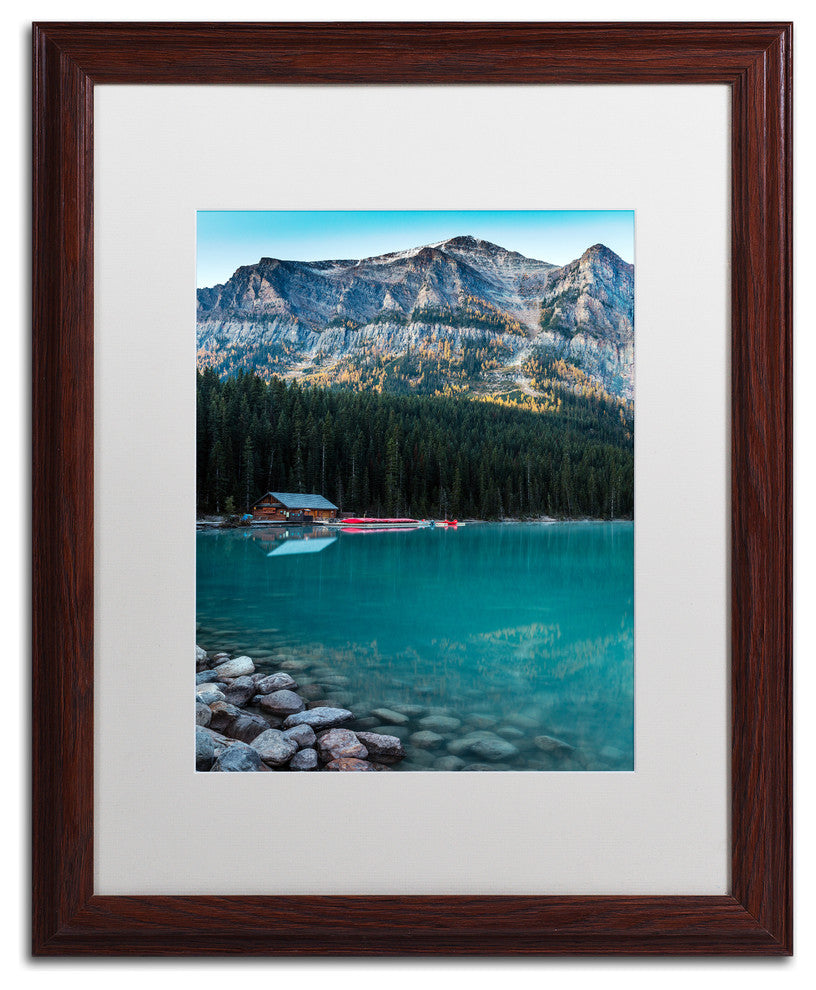 Pierre Leclerc ''Cabin At The Lake'' Matted Framed Art, Wood Frame, White, 20x16