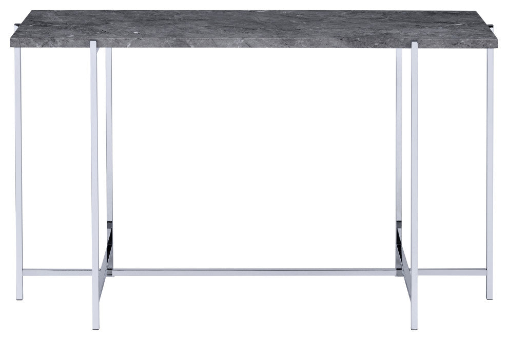 ACME Adelae Sofa Table, Faux Marble and Chrome