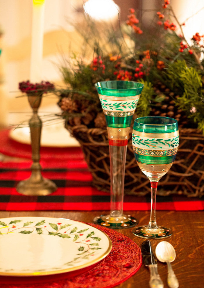 Christmas Garland Hollow Flute Glasses, Set of 2