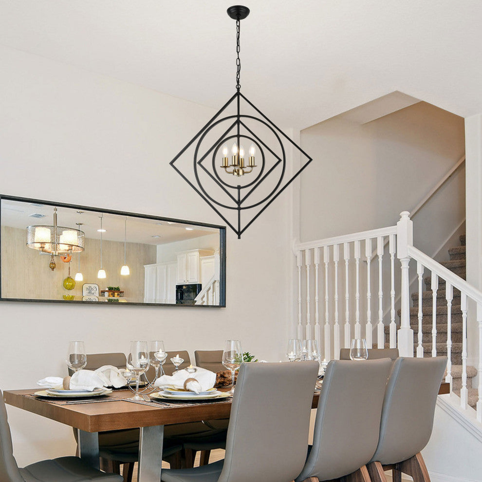 30" Modern Metal Frame Chandelier with 4-Lights Adjustable Shades