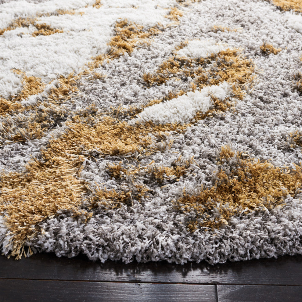 Safavieh Horizon Shag Hzn890D, Shag Rug, Gray and Gold, 2'0"x7'0" Runner