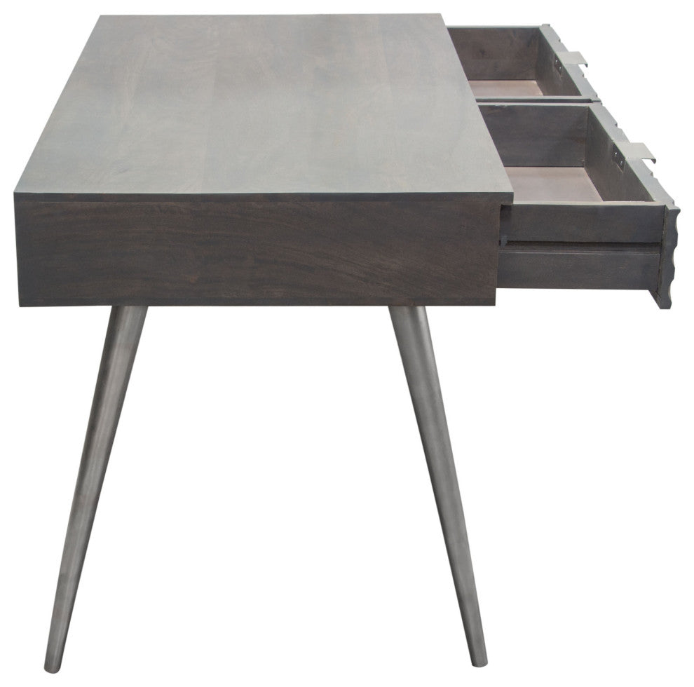 Petra 2-Drawer Writing Desk, Smoke Gray Finish
