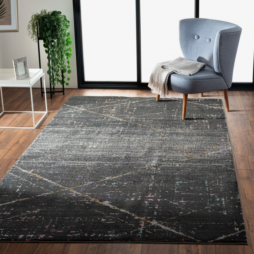 8" x 10" Distressed Black Abstract Area Rug