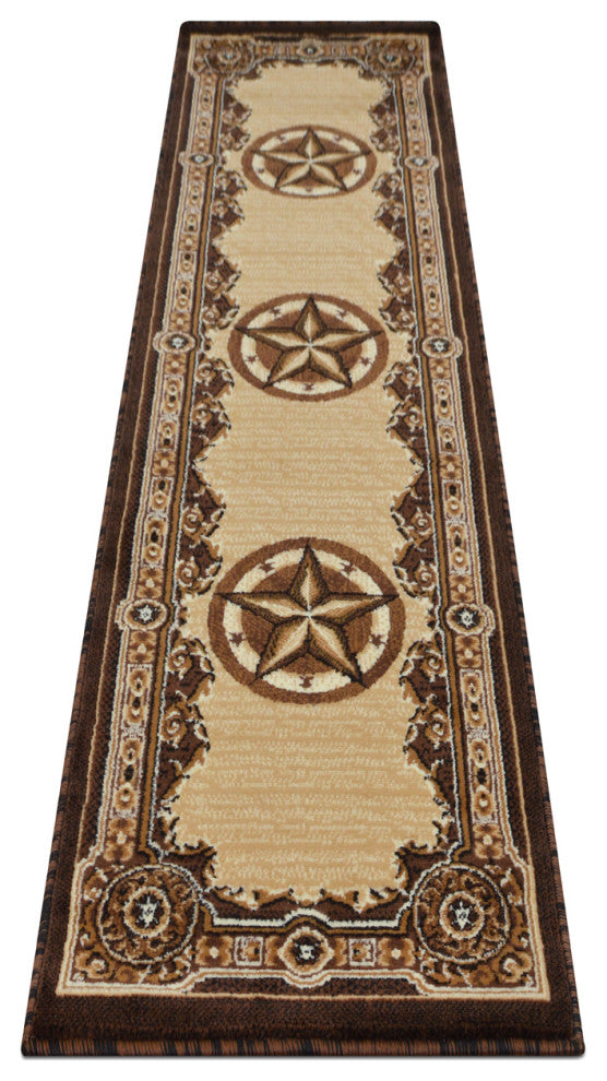 Allstar Western Area Rug Texas Star design, Chocolate, 2x7