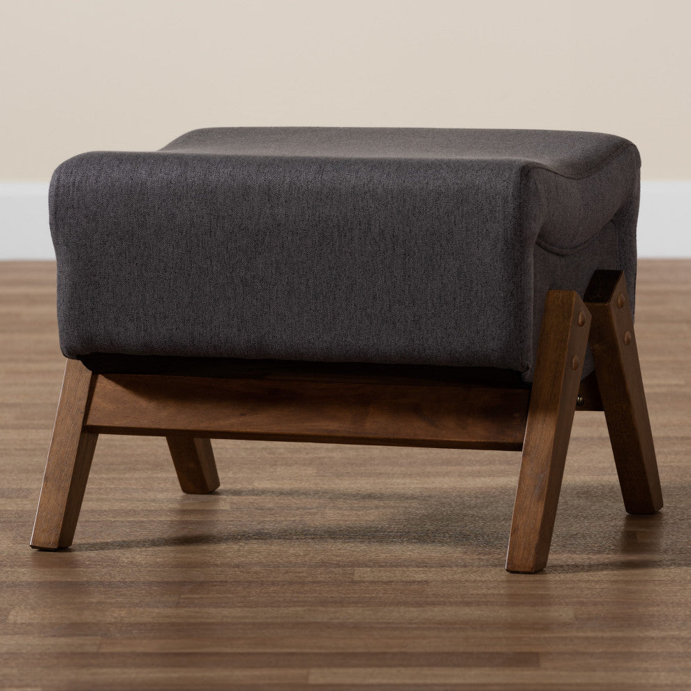 Fulvia Walnut Brown Fininshed Ottoman, Dark Gray/Walnut Brown