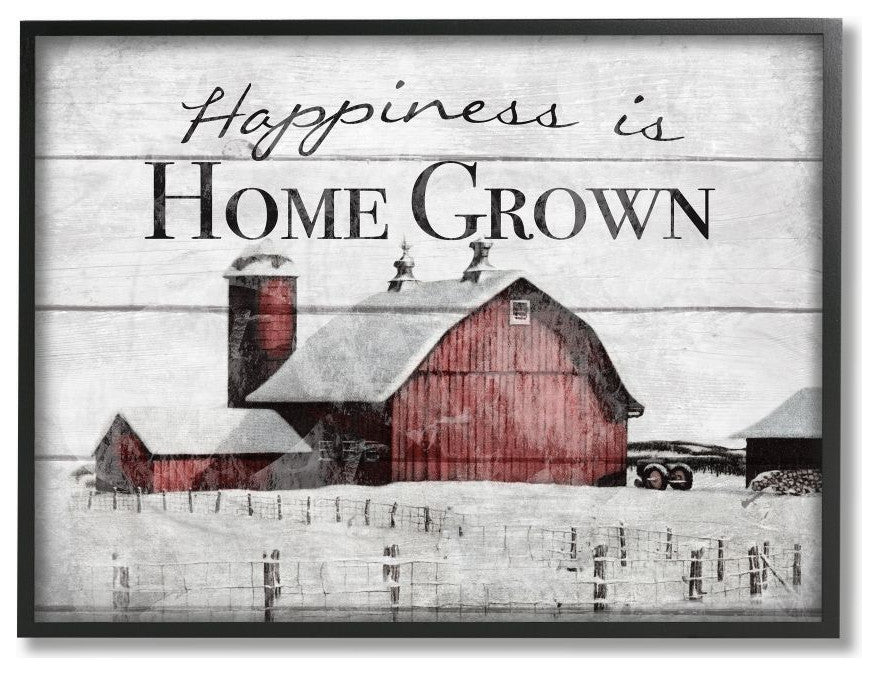 Happiness Is Home Grown Farm Rustic Red Grey Word Design, 24"x30"