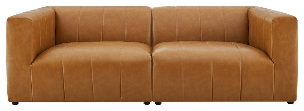 Loveseat Sofa, Faux Vegan Leather, Tan, Modern, Living Lounge Hotel Hospitality