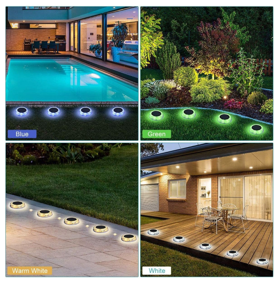Solar Powered 4-Light Deco Clear LED In-Ground Light, Full Color