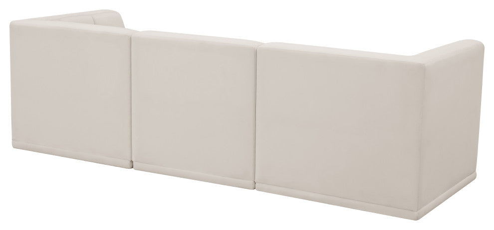 Relax Velvet Upholstered 3-Piece Modular Sofa, Cream