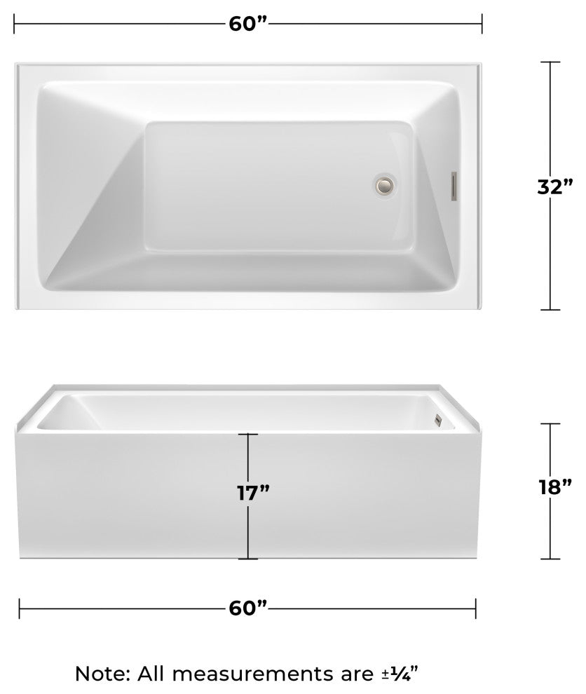 Grayley 60x32x18" Alcove Bathtub With Right-Hand Drain andTrim, Brushed Nickel