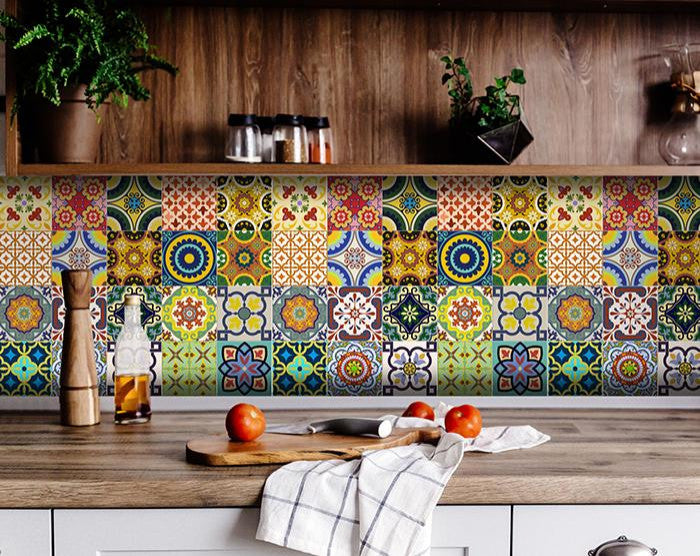 7" X 7" Mediterranean Brights Peel And Stick Removable Tiles