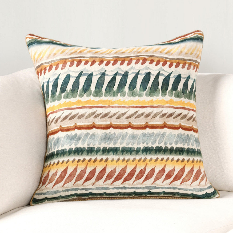 Cetara 22" Belgian Linen Fabric Multi-Color Throw Pillow