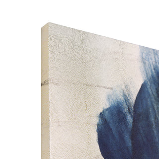 "Azure Bloom" Blue Flower Rendered on Gold Shagreen Wrapped Canvas Wall Art