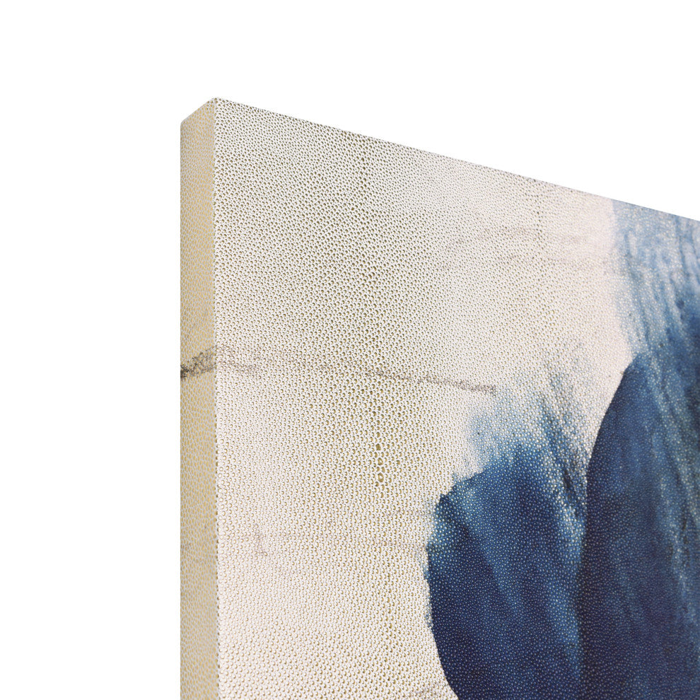 "Azure Bloom" Blue Flower Rendered on Gold Shagreen Wrapped Canvas Wall Art