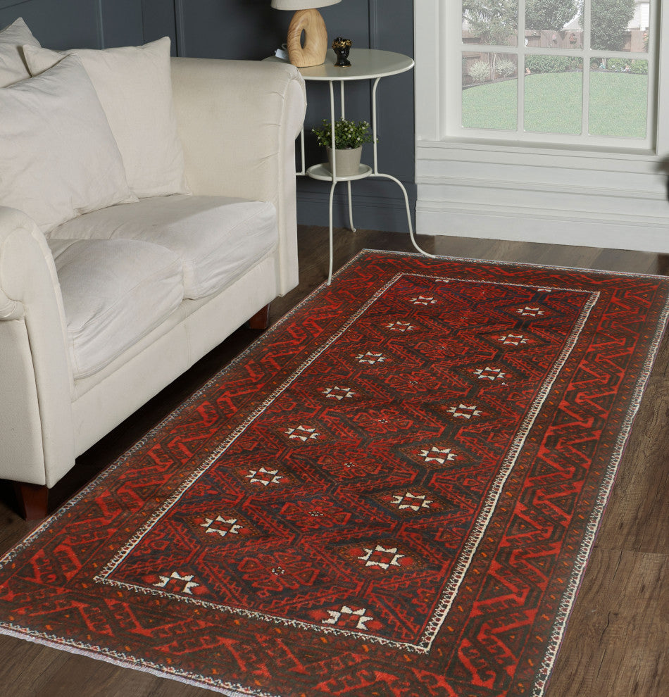 Vintage Distressed Mateen Navy/Red Rug, 3'11x7'3