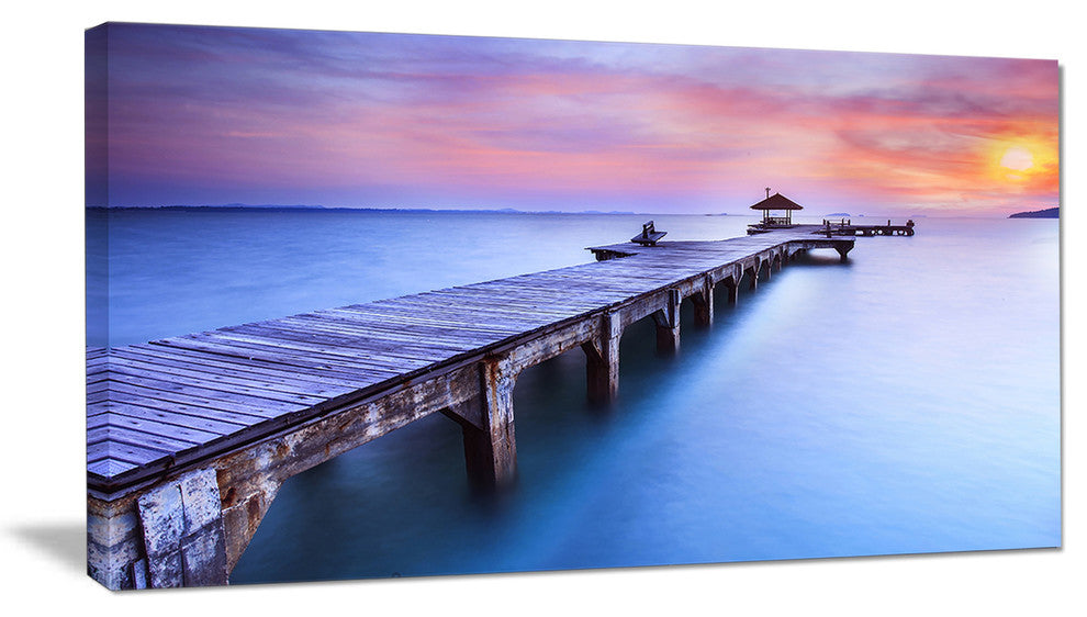 "Wooden Bridge Over Blue Waters" Sea Pier Wall Art Canvas Print, 40"x20"