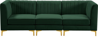 Alina Velvet Upholstered 3-Piece Modular Sectional, Green