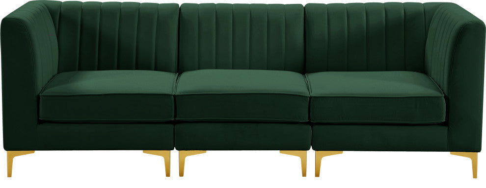 Alina Velvet Upholstered 3-Piece Modular Sectional, Green