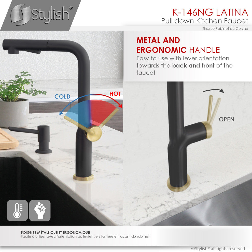 STYLISH Kitchen Sink Faucet Single Handle Pull Down Dual Mode Stainless Steel