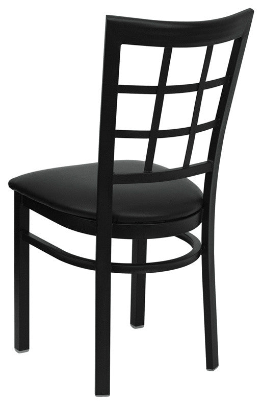 Dyersburg Metal Chair Black Window Back, Black Vinyl Seat