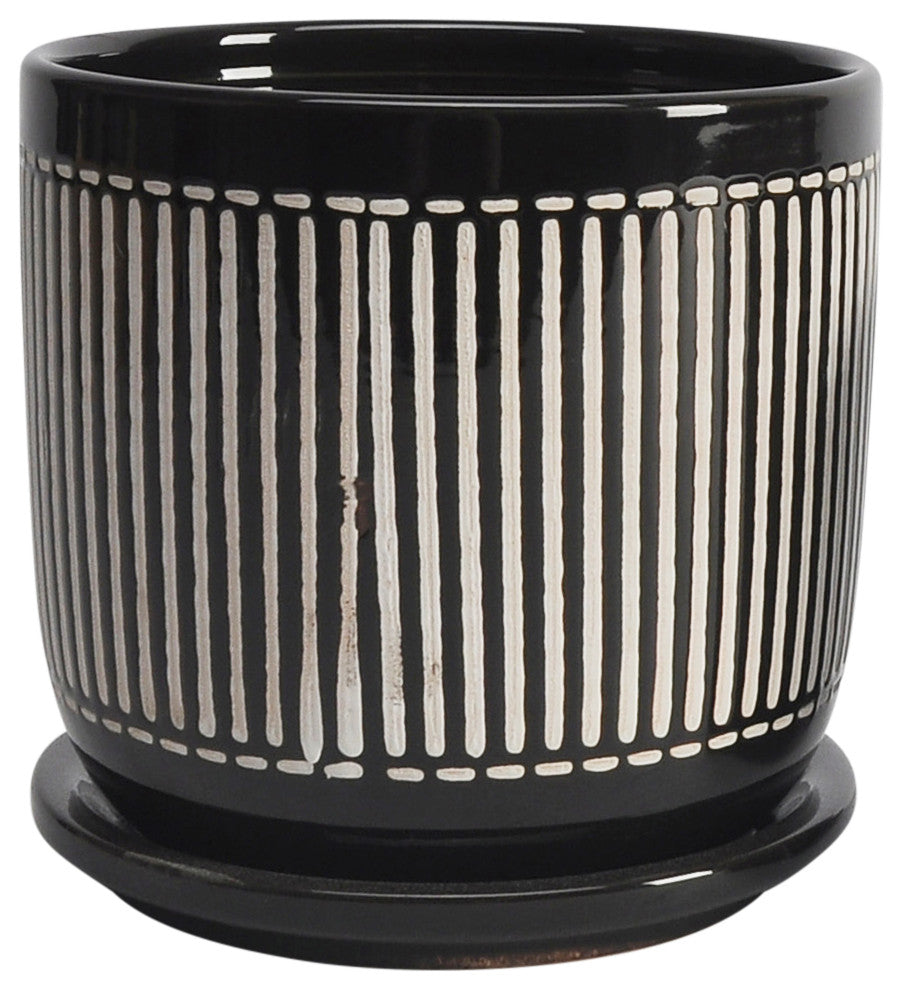 2-Piece Set, 5" and 6" Vertical Lines Planter With Sauceramic Black