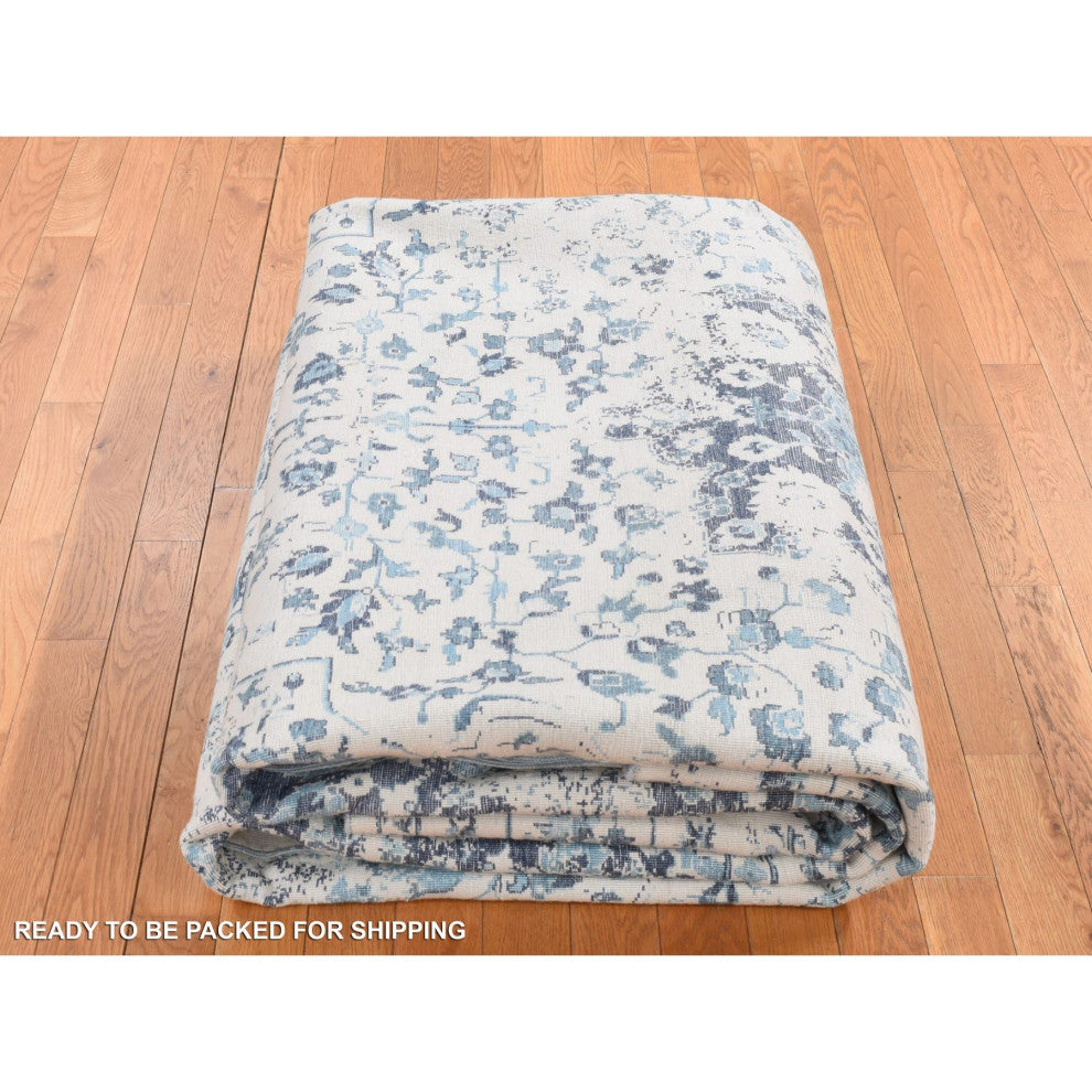 Ivory Modern Broken Design Kashan Wool and Silk Hand Knotted Rug 9'x12'1"