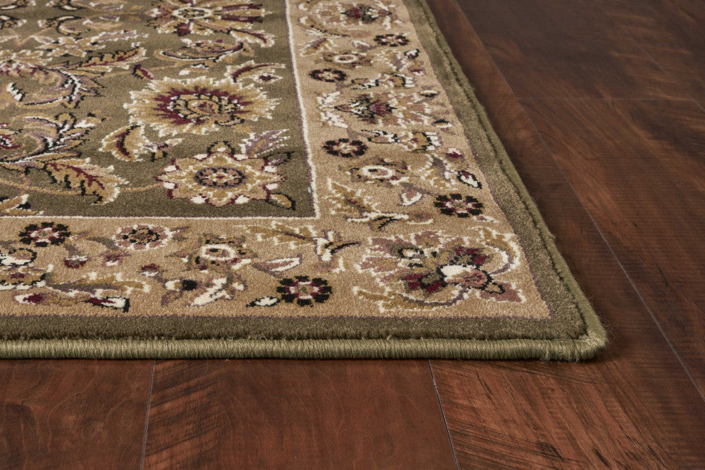 HomeRoots 5' x 8' Green or Taupe Floral Bordered Area Rug