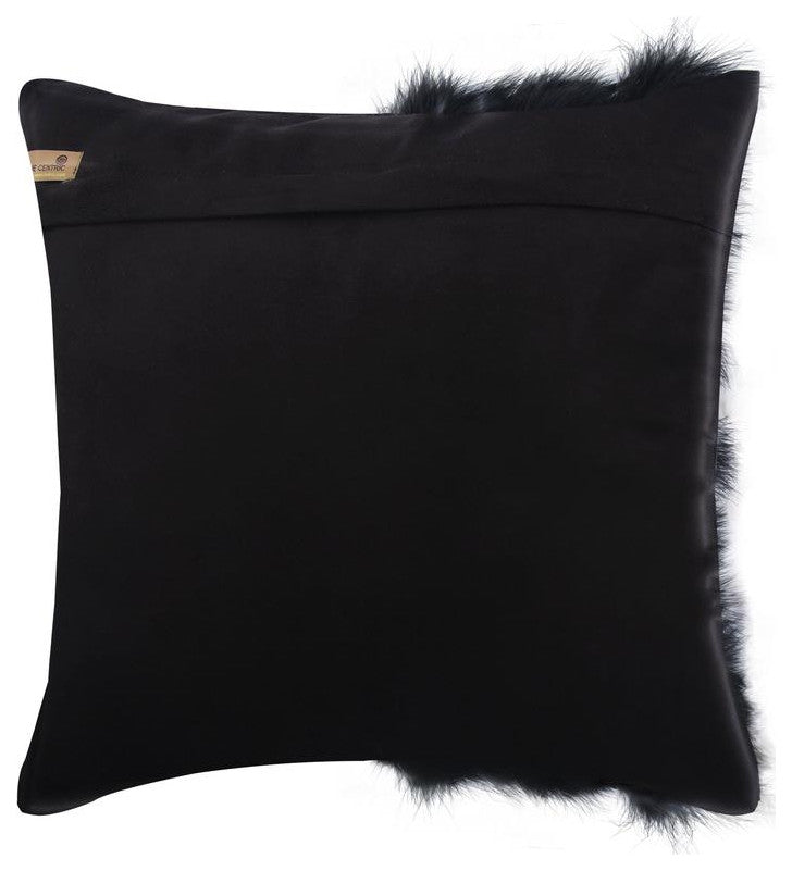 Black 16"x16" Pillow Cover Faux Leather Fur Textured Patchwork - Furry World