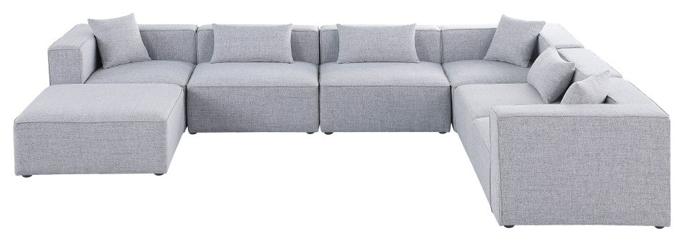 Cube Upholstered Modular Sectional, Gray, 7-Piece: 3 Armless Chair, 3 Corner Chair, 1 Ottoman, Linen Texured Fabric