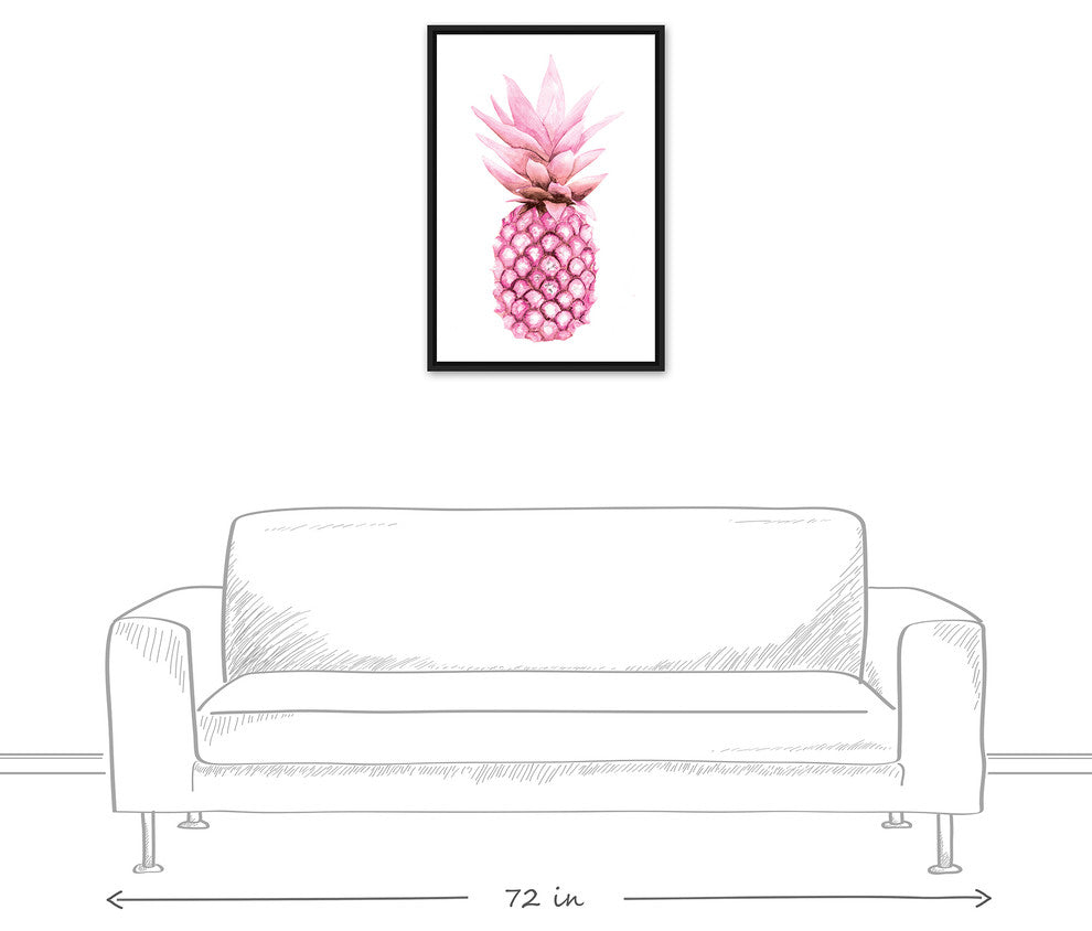 Watercolor Pink Pineapple 20x30 Black Floating Framed Canvas