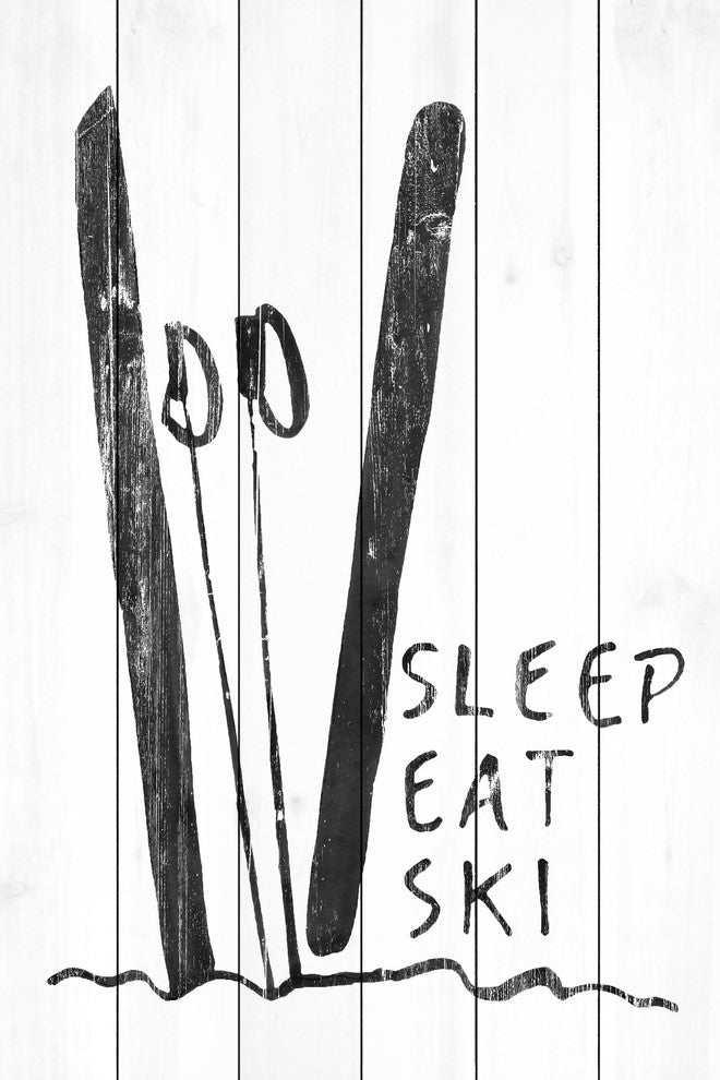 "Sleep Eat Ski" Painting Print on White Wood, 24"x36"