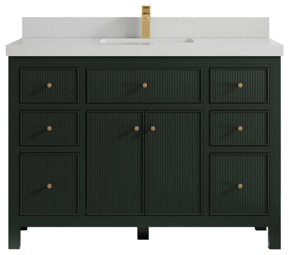Sonoma 48 Single Sink Reeded Bath Vanity in Dark Forest Green 2" Carrara Quartz