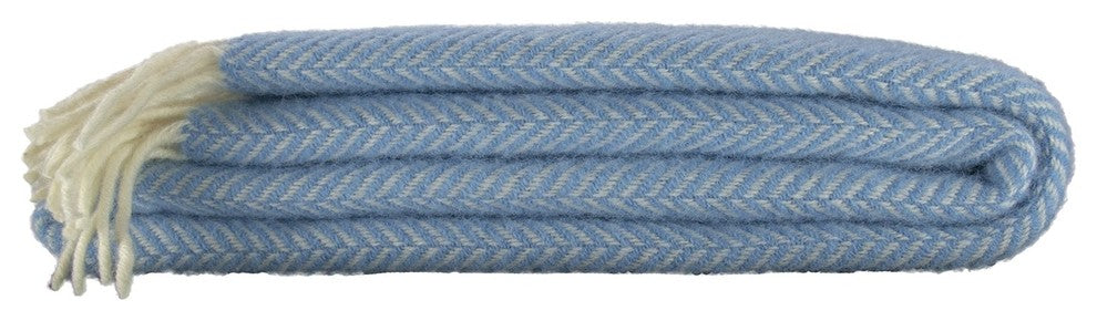 Highland Tweed Herringbone Pure New Wool Throw, Sky Blue