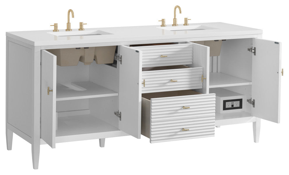 Myrrin 72" Double Vanity, Bright White, 3 CM White Zeus Top
