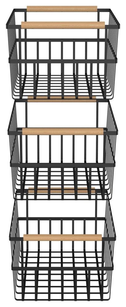 Oceanstar Metal Wire Organizer Bin Basket with Card Holder, Set of 3, Black