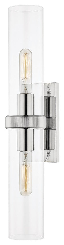 Briggs 2-Light Wall Sconce, Polished Nickel, Clear Glass Shade