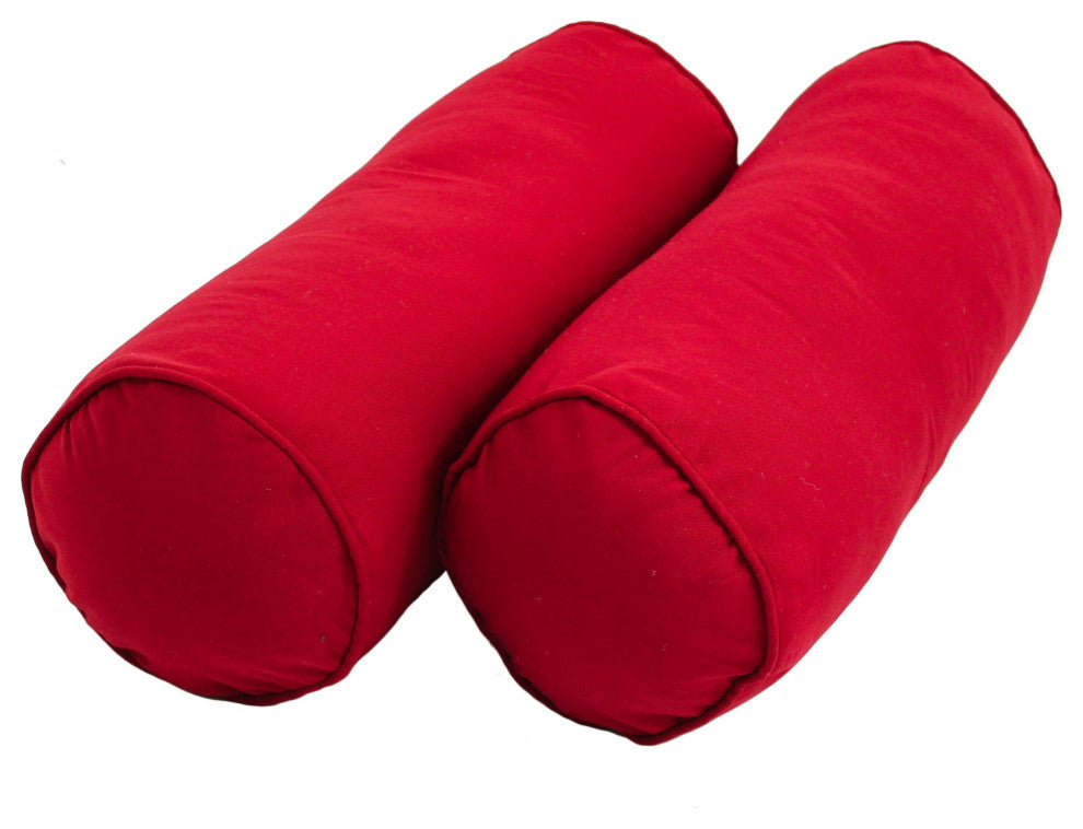 20"X8" Double-Corded Solid Twill Bolster Pillows With Inserts, Set of 2, Red