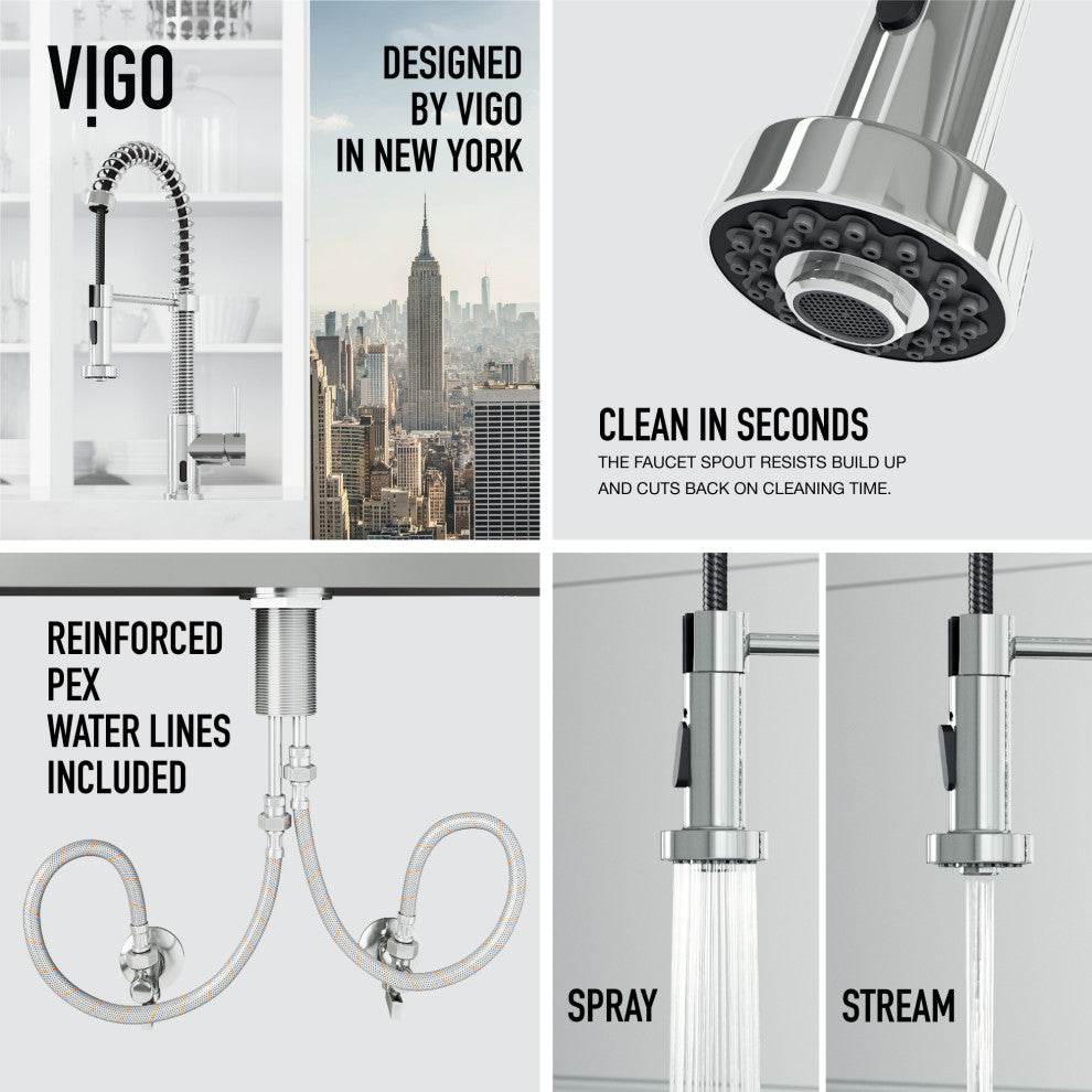 VIGO Edison 19" H Single Handle Pull-Down Sprayer Kitchen Faucet, Chrome, Touchless, Without Extras