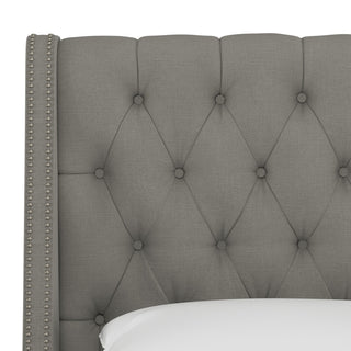 Williams California King Nail Button Diamond Wingback Platform Bed, Linen Gray