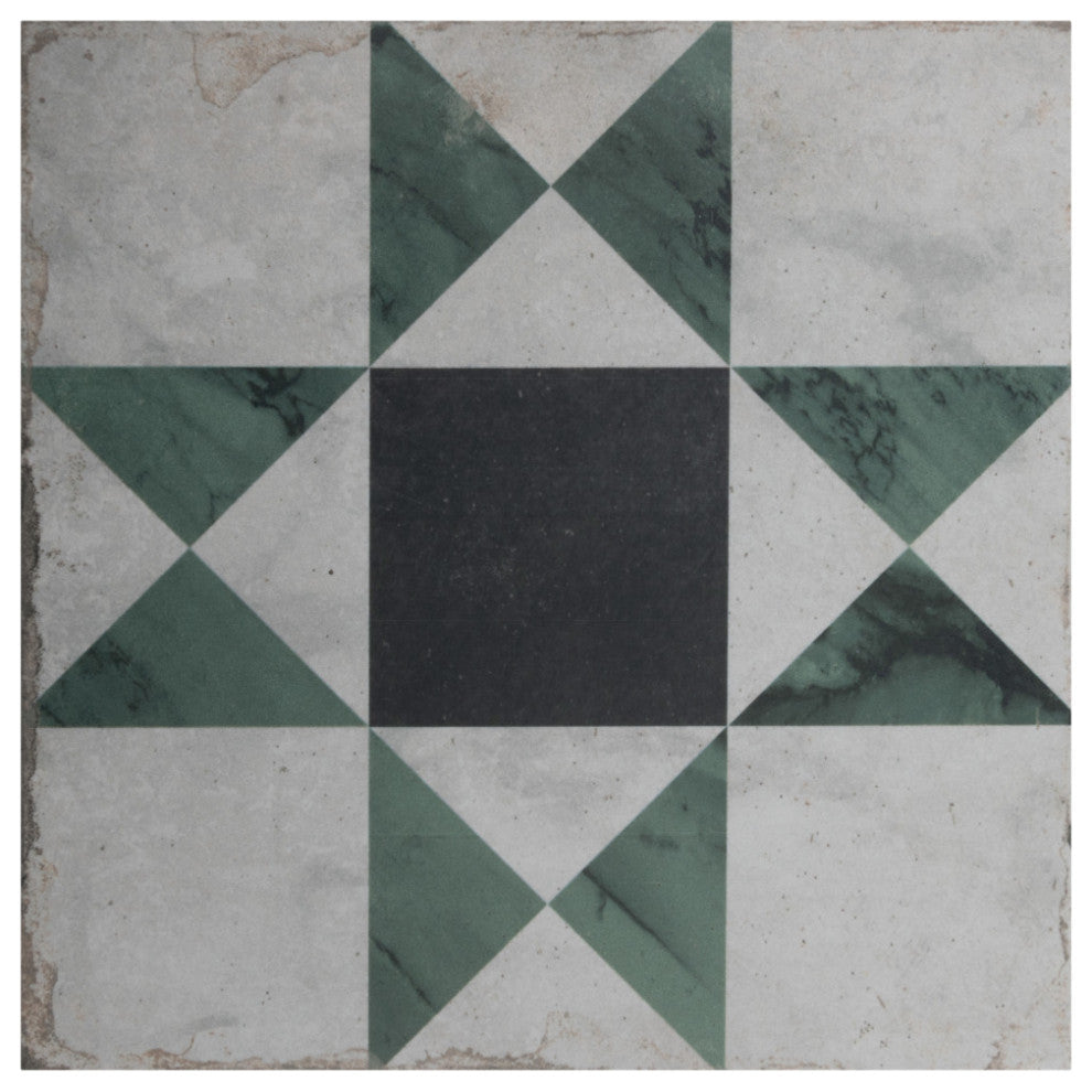 Renaissance Deco Emerald Cross Porcelain Floor and Wall Tile