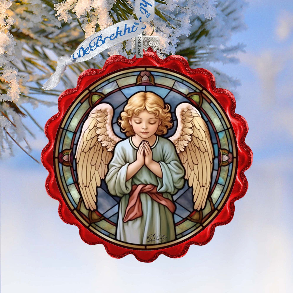 Little Angel Wreath Glass Ornament Nativity Holiday Decor