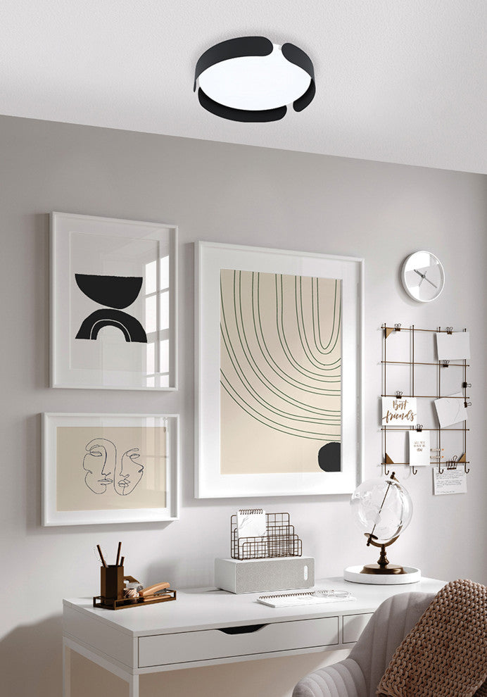 Valcasotto, 1 Light Ceiling Light, Black, White Acrylic Shade, Integrated LED