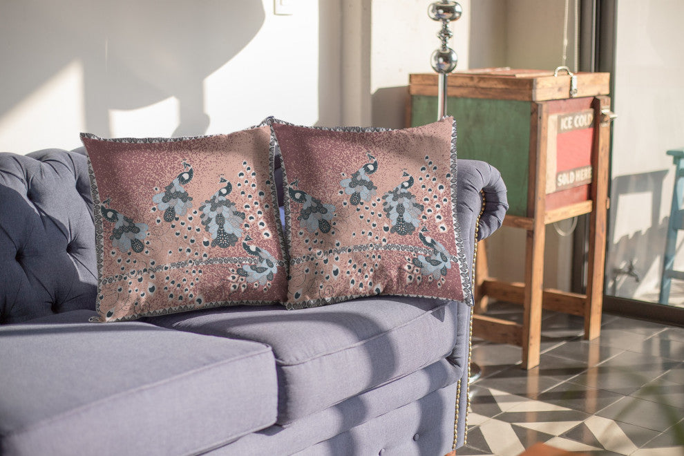 20" Dusty Pink Boho Bird Suede Throw Pillow